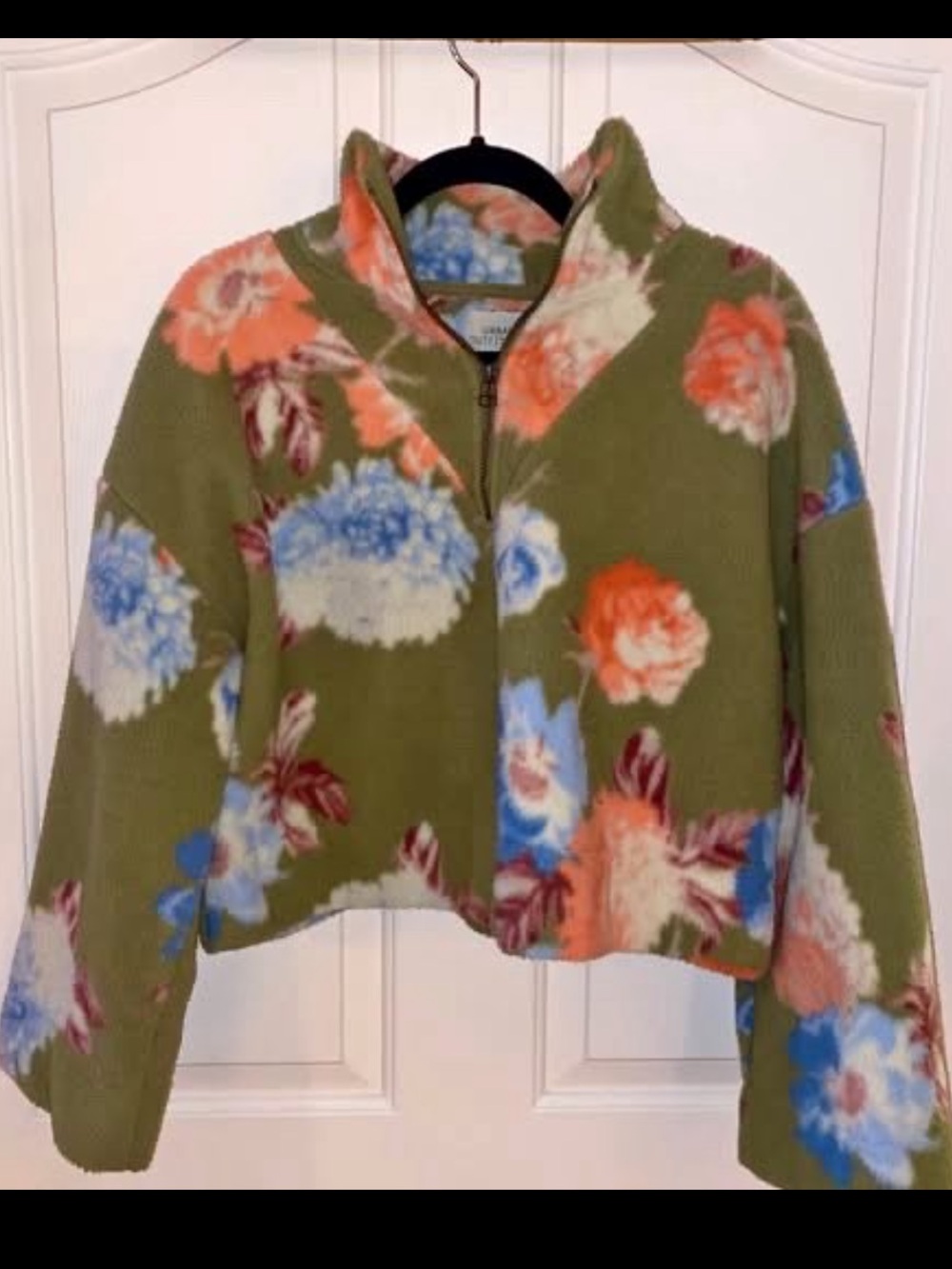 Urban Outfitters Olive Green Floral Teddy Jacket